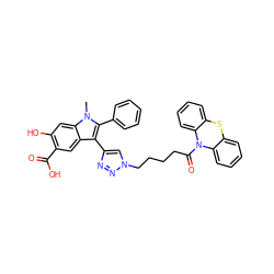 Cn1c(-c2ccccc2)c(-c2cn(CCCCC(=O)N3c4ccccc4Sc4ccccc43)nn2)c2cc(C(=O)O)c(O)cc21 ZINC000049766690