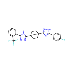 Cn1c(-c2ccccc2C(F)(F)F)nnc1C12CCC(c3n[nH]c(-c4ccc(F)cc4)n3)(CC1)CC2 ZINC000028529790