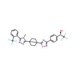 Cn1c(-c2ccccc2C(F)(F)F)nnc1C12CCC(c3nc(-c4ccc([C@@H](O)C(F)(F)F)cc4)no3)(CC1)CC2 ZINC000028529265