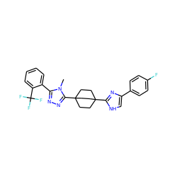 Cn1c(-c2ccccc2C(F)(F)F)nnc1C12CCC(c3nc(-c4ccc(F)cc4)c[nH]3)(CC1)CC2 ZINC000028529788