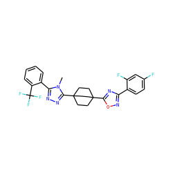 Cn1c(-c2ccccc2C(F)(F)F)nnc1C12CCC(c3nc(-c4ccc(F)cc4F)no3)(CC1)CC2 ZINC000028529418