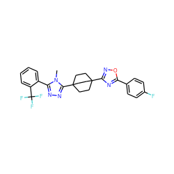 Cn1c(-c2ccccc2C(F)(F)F)nnc1C12CCC(c3noc(-c4ccc(F)cc4)n3)(CC1)CC2 ZINC000028529184