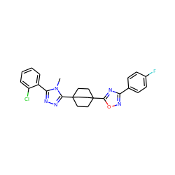 Cn1c(-c2ccccc2Cl)nnc1C12CCC(c3nc(-c4ccc(F)cc4)no3)(CC1)CC2 ZINC000028563017