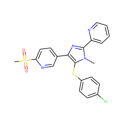 Cn1c(-c2ccccn2)nc(-c2ccc(S(C)(=O)=O)nc2)c1Sc1ccc(Cl)cc1 ZINC000068151454