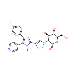 Cn1c(-c2cn([C@H]3[C@H](O)O[C@H](CO)[C@@H](O)[C@@H]3O)nn2)nc(-c2ccc(F)cc2)c1-c1ccncc1 ZINC000103259484