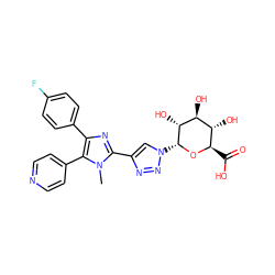 Cn1c(-c2cn([C@H]3O[C@H](C(=O)O)[C@@H](O)[C@H](O)[C@H]3O)nn2)nc(-c2ccc(F)cc2)c1-c1ccncc1 ZINC000103258472