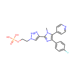 Cn1c(-c2cn(CCOP(=O)(O)O)nn2)nc(-c2ccc(F)cc2)c1-c1ccncc1 ZINC000103258497