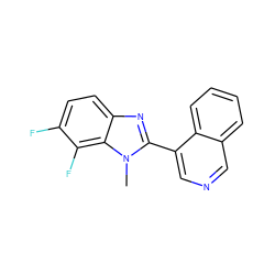 Cn1c(-c2cncc3ccccc23)nc2ccc(F)c(F)c21 ZINC000204751858