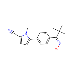 Cn1c(C#N)ccc1-c1ccc(/C(=N\O)C(C)(C)C)cc1 ZINC000058534294