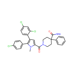 Cn1c(C(=O)N2CCC(C(N)=O)(c3ccccc3)CC2)cc(-c2ccc(Cl)cc2Cl)c1-c1ccc(Cl)cc1 ZINC000058575401