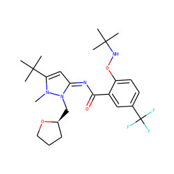 Cn1c(C(C)(C)C)c/c(=N/C(=O)c2cc(C(F)(F)F)ccc2ONC(C)(C)C)n1C[C@H]1CCCO1 ZINC000113477952