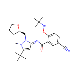 Cn1c(C(C)(C)C)c/c(=N\C(=O)c2cc(C#N)ccc2ONC(C)(C)C)n1C[C@H]1CCCO1 ZINC000113478503