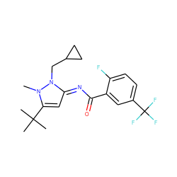 Cn1c(C(C)(C)C)c/c(=N\C(=O)c2cc(C(F)(F)F)ccc2F)n1CC1CC1 ZINC000029125292