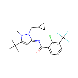 Cn1c(C(C)(C)C)c/c(=N\C(=O)c2cccc(C(F)(F)F)c2Cl)n1CC1CC1 ZINC000029124624