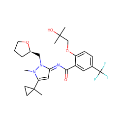 Cn1c(C2(C)CC2)c/c(=N\C(=O)c2cc(C(F)(F)F)ccc2OCC(C)(C)O)n1C[C@H]1CCCO1 ZINC000113478286