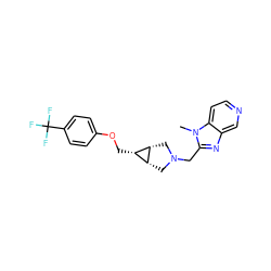 Cn1c(CN2C[C@@H]3[C@H](COc4ccc(C(F)(F)F)cc4)[C@@H]3C2)nc2cnccc21 ZINC000261176694