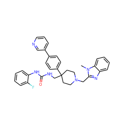 Cn1c(CN2CCC(CNC(=O)Nc3ccccc3F)(c3ccc(-c4cccnc4)cc3)CC2)nc2ccccc21 ZINC000028131516