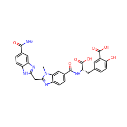Cn1c(Cc2nc3cc(C(N)=O)ccc3[nH]2)nc2ccc(C(=O)N[C@@H](Cc3ccc(O)c(C(=O)O)c3)C(=O)O)cc21 ZINC000026397524