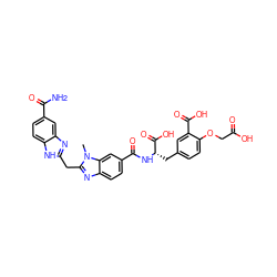 Cn1c(Cc2nc3cc(C(N)=O)ccc3[nH]2)nc2ccc(C(=O)N[C@@H](Cc3ccc(OCC(=O)O)c(C(=O)O)c3)C(=O)O)cc21 ZINC000026400721