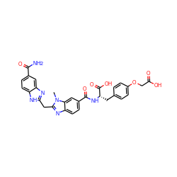 Cn1c(Cc2nc3cc(C(N)=O)ccc3[nH]2)nc2ccc(C(=O)N[C@@H](Cc3ccc(OCC(=O)O)cc3)C(=O)O)cc21 ZINC000026396781