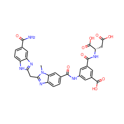 Cn1c(Cc2nc3cc(C(N)=O)ccc3[nH]2)nc2ccc(C(=O)Nc3cc(C(=O)O)cc(C(=O)N[C@@H](CC(=O)O)C(=O)O)c3)cc21 ZINC000026397506