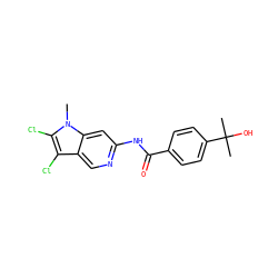 Cn1c(Cl)c(Cl)c2cnc(NC(=O)c3ccc(C(C)(C)O)cc3)cc21 ZINC000145243000