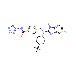 Cn1c(N(Cc2ccc(C(=O)Nc3nnn[nH]3)cc2)[C@H]2CC[C@H](C(C)(C)C)CC2)nc2cc(F)ccc21 ZINC000253668645