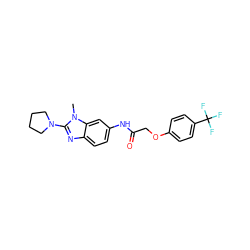 Cn1c(N2CCCC2)nc2ccc(NC(=O)COc3ccc(C(F)(F)F)cc3)cc21 ZINC000036351939