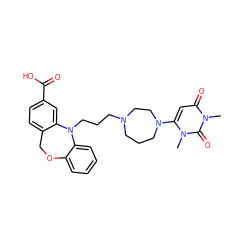 Cn1c(N2CCCN(CCCN3c4cc(C(=O)O)ccc4COc4ccccc43)CC2)cc(=O)n(C)c1=O ZINC000071317515