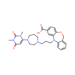 Cn1c(N2CCCN(CCCN3c4ccccc4COc4ccc(C(=O)O)cc43)CC2)cc(=O)n(C)c1=O ZINC000071296644