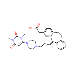 Cn1c(N2CCN(CC/C=C3/c4ccccc4CCc4ccc(CC(=O)O)cc43)CC2)cc(=O)n(C)c1=O ZINC000071318340