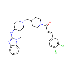 Cn1c(NC2CCN(CC3CCN(C(=O)/C=C/c4ccc(Cl)c(Cl)c4)CC3)CC2)nc2ccccc21 ZINC000045301446