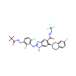 Cn1c(Nc2c(Cl)ccc(CNC(=O)C(C)(C)C)c2Cl)nc2cc(C(=O)NCC(F)(F)F)c([C@@H]3CCc4ccc(Cl)cc4C3)cc21 ZINC000169700897