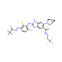 Cn1c(Nc2c(Cl)ccc(CNC(=O)C(C)(C)C)c2Cl)nc2cc(C(=O)NCCC(F)(F)F)c(N3C[C@H]4C[C@H]4C3)cc21 ZINC000169701013