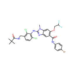 Cn1c(Nc2c(Cl)ccc(CNC(=O)C(C)(C)C)c2Cl)nc2cc(C(=O)Nc3ccc(Br)cc3)c(OCC(F)F)cc21 ZINC000169703055