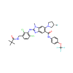 Cn1c(Nc2c(Cl)ccc(CNC(=O)C(C)(C)C)c2Cl)nc2cc(C(=O)Nc3ccc(OC(F)(F)F)cc3)c(N3CC[C@H](F)C3)cc21 ZINC000169701020