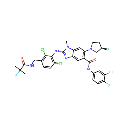 Cn1c(Nc2c(Cl)ccc(CNC(=O)C(C)(C)F)c2Cl)nc2cc(C(=O)Nc3ccc(F)c(Cl)c3)c(N3CC[C@@H](F)C3)cc21 ZINC000169701052