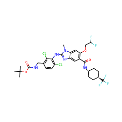 Cn1c(Nc2c(Cl)ccc(CNC(=O)OC(C)(C)C)c2Cl)nc2cc(C(=O)N[C@H]3CC[C@H](C(F)(F)F)CC3)c(OCC(F)F)cc21 ZINC000261156455