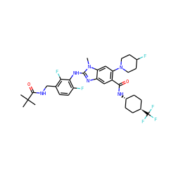 Cn1c(Nc2c(F)ccc(CNC(=O)C(C)(C)C)c2F)nc2cc(C(=O)N[C@H]3CC[C@H](C(F)(F)F)CC3)c(N3CCC(F)CC3)cc21 ZINC000261136734