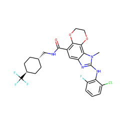 Cn1c(Nc2c(F)cccc2Cl)nc2cc(C(=O)NC[C@H]3CC[C@H](C(F)(F)F)CC3)c3c(c21)OCCO3 ZINC001772608050