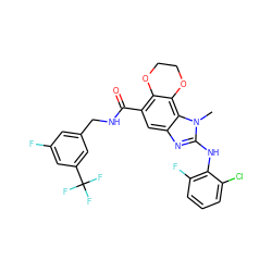 Cn1c(Nc2c(F)cccc2Cl)nc2cc(C(=O)NCc3cc(F)cc(C(F)(F)F)c3)c3c(c21)OCCO3 ZINC000205320833