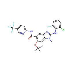 Cn1c(Nc2c(F)cccc2Cl)nc2cc(C(=O)Nc3ccc(C(F)(F)F)cn3)c3c(c21)CC(C)(C)O3 ZINC000139821512