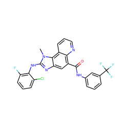 Cn1c(Nc2c(F)cccc2Cl)nc2cc(C(=O)Nc3cccc(C(F)(F)F)c3)c3ncccc3c21 ZINC001772655584