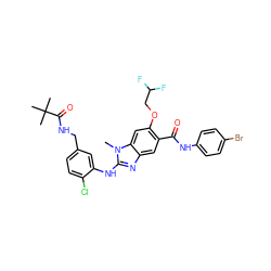 Cn1c(Nc2cc(CNC(=O)C(C)(C)C)ccc2Cl)nc2cc(C(=O)Nc3ccc(Br)cc3)c(OCC(F)F)cc21 ZINC000198367458