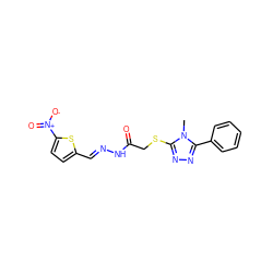 Cn1c(SCC(=O)N/N=C/c2ccc([N+](=O)[O-])s2)nnc1-c1ccccc1 ZINC000001823322