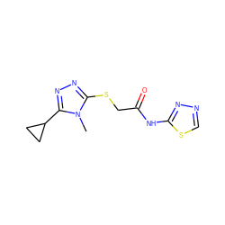 Cn1c(SCC(=O)Nc2nncs2)nnc1C1CC1 ZINC000006730857