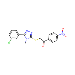 Cn1c(SCC(=O)c2ccc([N+](=O)[O-])cc2)nnc1-c1cccc(Cl)c1 ZINC000002232864