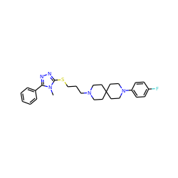 Cn1c(SCCCN2CCC3(CC2)CCN(c2ccc(F)cc2)CC3)nnc1-c1ccccc1 ZINC001772587823