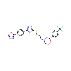 Cn1c(SCCCN2CCO[C@@H](c3ccc(C(F)(F)F)cc3)C2)nnc1-c1ccc(-c2ncco2)cc1 ZINC000653799685