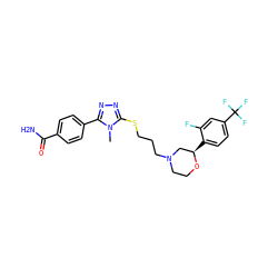 Cn1c(SCCCN2CCO[C@H](c3ccc(C(F)(F)F)cc3F)C2)nnc1-c1ccc(C(N)=O)cc1 ZINC000653799678